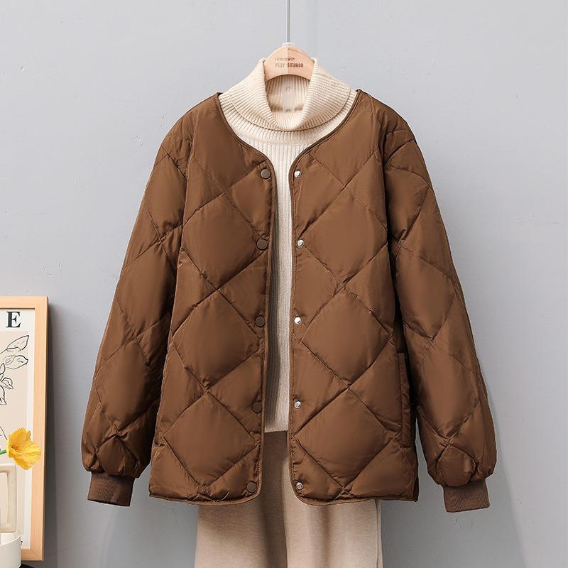Rhombus lattice bread cotton clothes autumn and winter new simple solid color warm cotton clothes jacket women's fashion