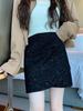 High-Waisted Black Wool Mini Skirt with Irregular Sequins - Women's A-Line Autumn/Winter 2025 Korean Style Bodycon Skirt.