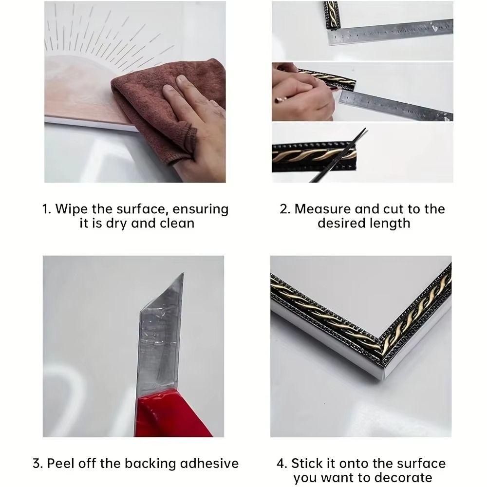 1mx12mm Wall Decorative Line Faux Embossed Self-adhesive Home Decorative Trim Waterproof 3D Ceiling Baseboard