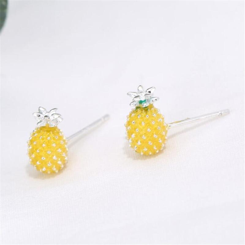 Nouvelle Mode Créative Fruit Personnalité Bijoux Argent Sterling 925 Adorable Doux Mignon Ananas Cristal Femmes Boucles d'Oreilles Puces Se578
