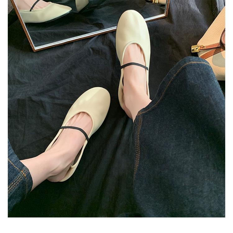 666-7 Soft Surface Round Head Shallow Mouth Single Shoes Thin Word with Flat Bottom Mary Jane Women's Shoes Summer