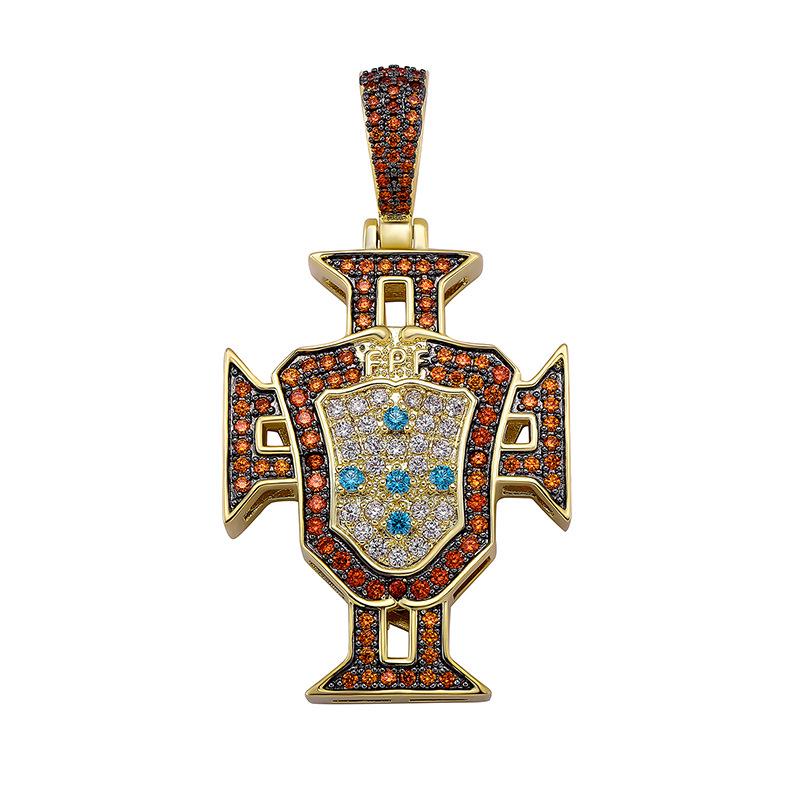European & American Hip-Hop Football Club Badge Pendant with Colorful Drip Oil - Fan Commemorative Medal Necklace
