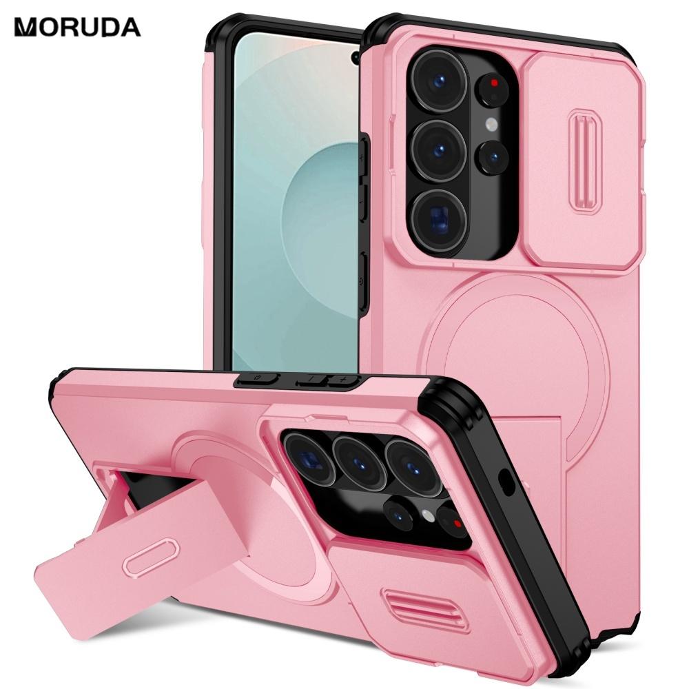 Armor Magnetic Bracket Holder Case for Samsung Galaxy S26 S2 Ultra S24 FE S23 Plus A A6 A16 Slide Camera Protection Cover