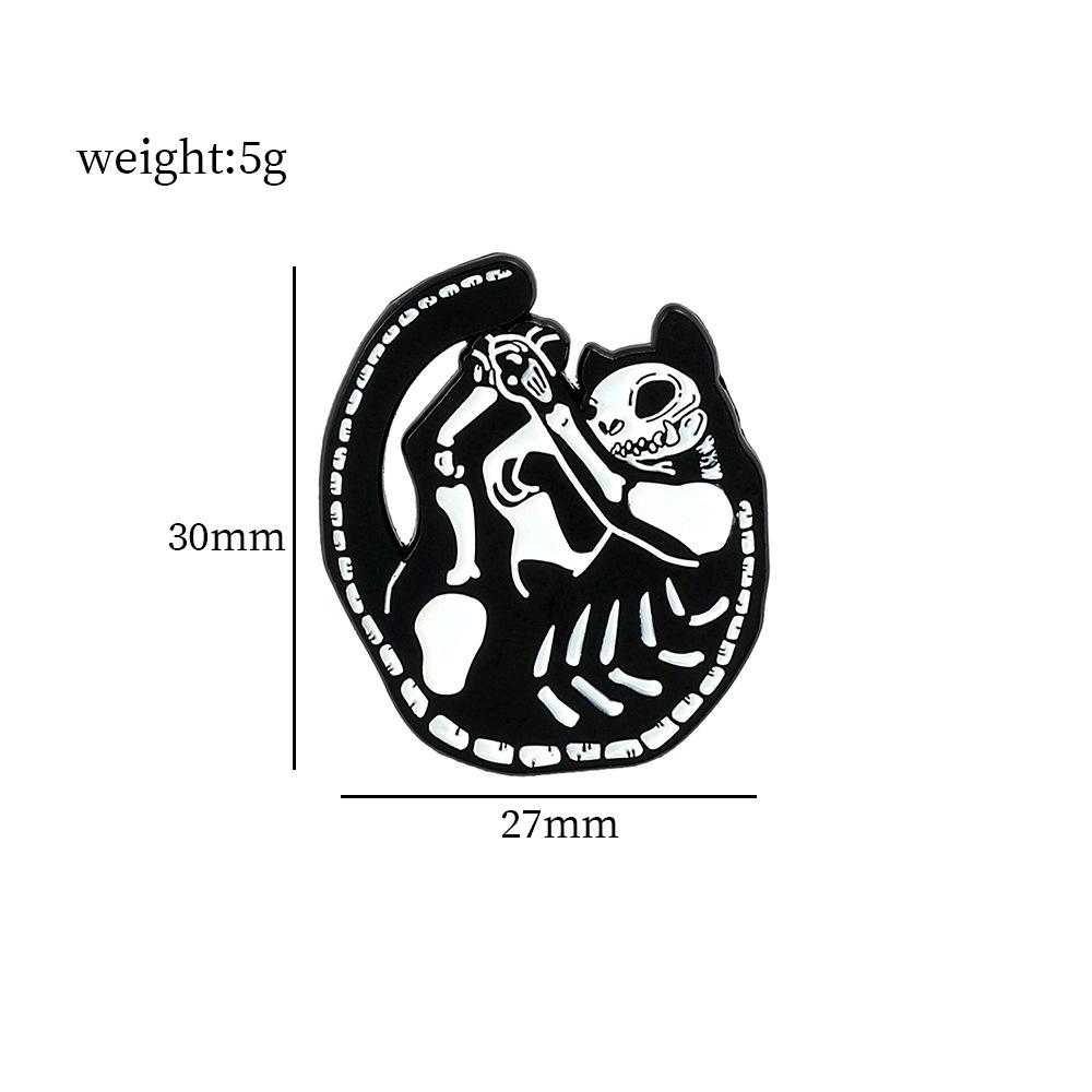 Personalized creative dark skeleton kitten brooch Halloween series puppy bird skeleton metal badge pin