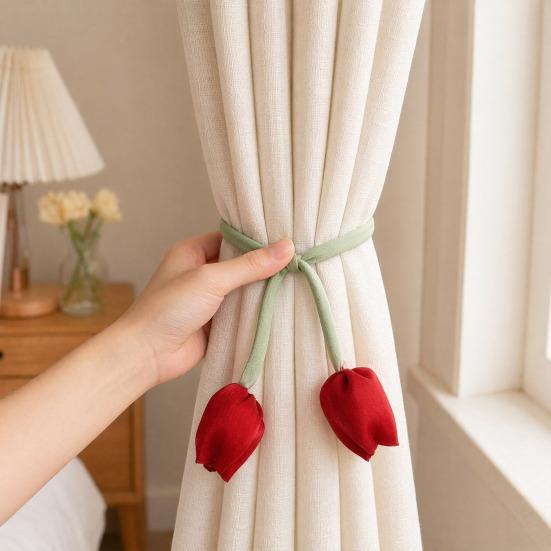 2 Stück Tulpenknospen Gardinenbinder, Dekorative Gardinen-Raffhalter, Knospen Weiche Seil-Raffhalter für Schlafzimmergardinen Terrassenvorhänge