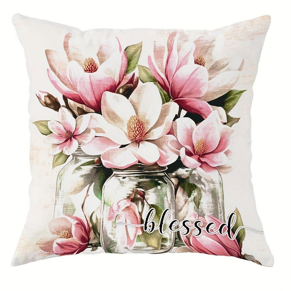 Pink Floral Spring Print Nordic Home Decor Pillowcase Bedroom Living Room Sofa Decoration Polyester Cushion Cover with Zipper