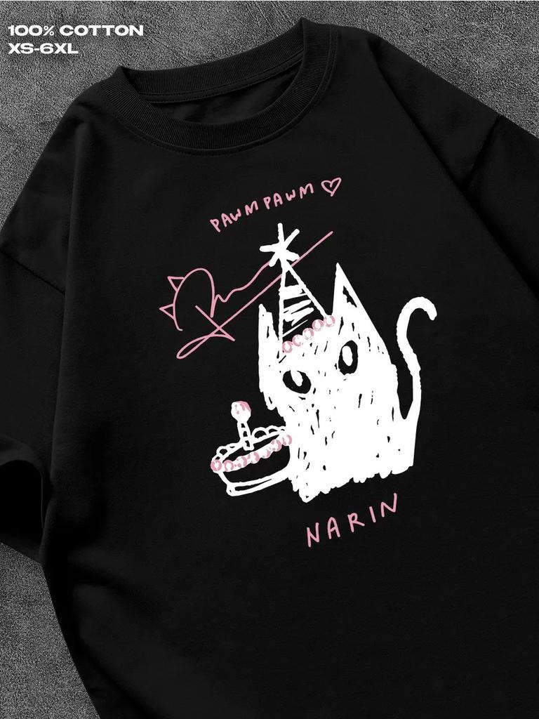 Narin meovv black T‑shirt Mens Tshirt Womens Tshirts with Letters Print Short Sleeves T-Shirt Casual Street Tee Shirt Top