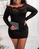 Lace Off-the-Shoulder Glitter Bodycon Dress with Hollow Out Highlights
