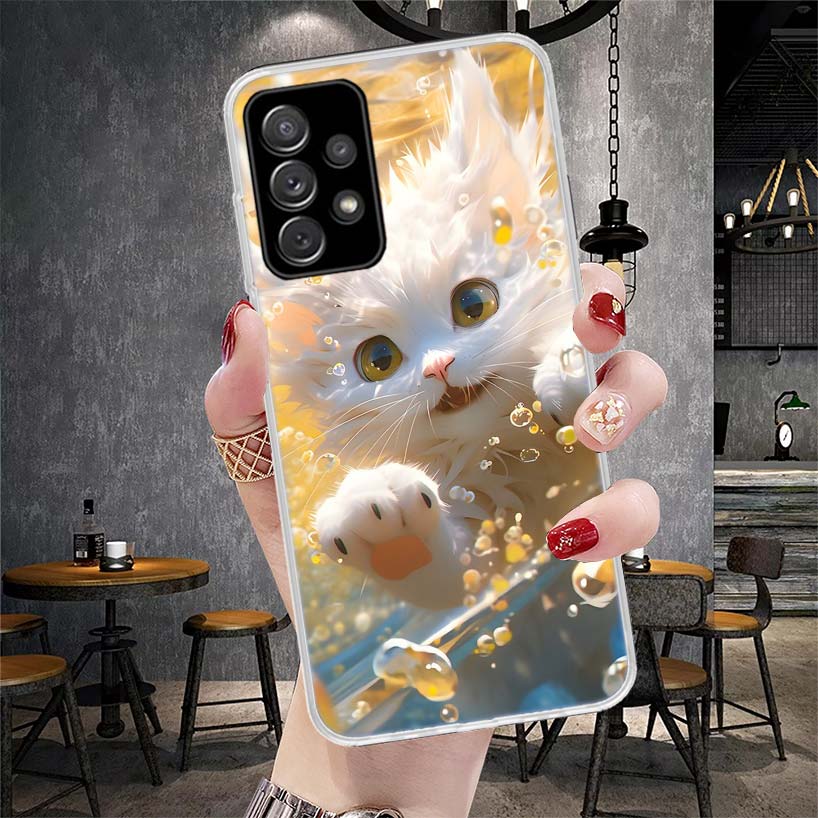 Cartoon Cute Cat Fish Aesthetic Soft Phone Case For Samsung Galaxy A12 A22 A32 A52 A72 A02S A51 A50S A71 A70 A31 A20S Note 20 Ul