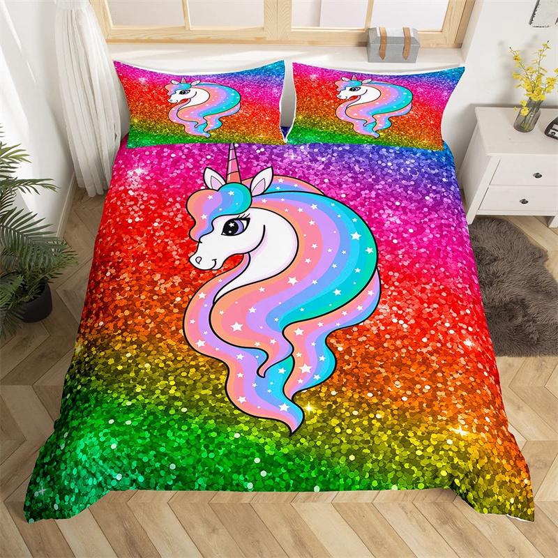 Comforter 3D Unicorn Cartoon Style Bedding Set Luxury Twin Full For Kids Boys Girls Comforter Home Textile