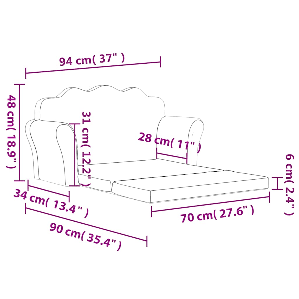 Kids Sleeper Sofa 2 Seater Cream Soft Plush