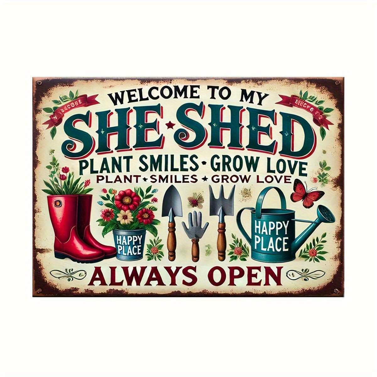 

Country Vintage Garden Sign Metal Wall Trim with Colorful Tools And Patterns No Power Supply Required Suitable for Indo 20x30cm（7.8x11.8inch）