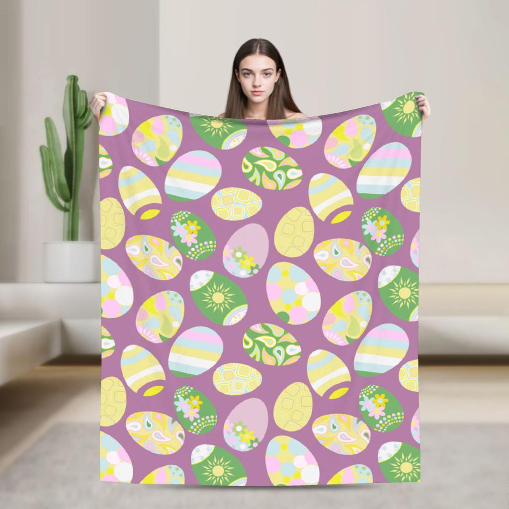 Cute Rabbit Painting Easter Eggs Blankets Quality Soft Cozy  Bedding Throws Spring Picnic Living Room Novelty Bedspread