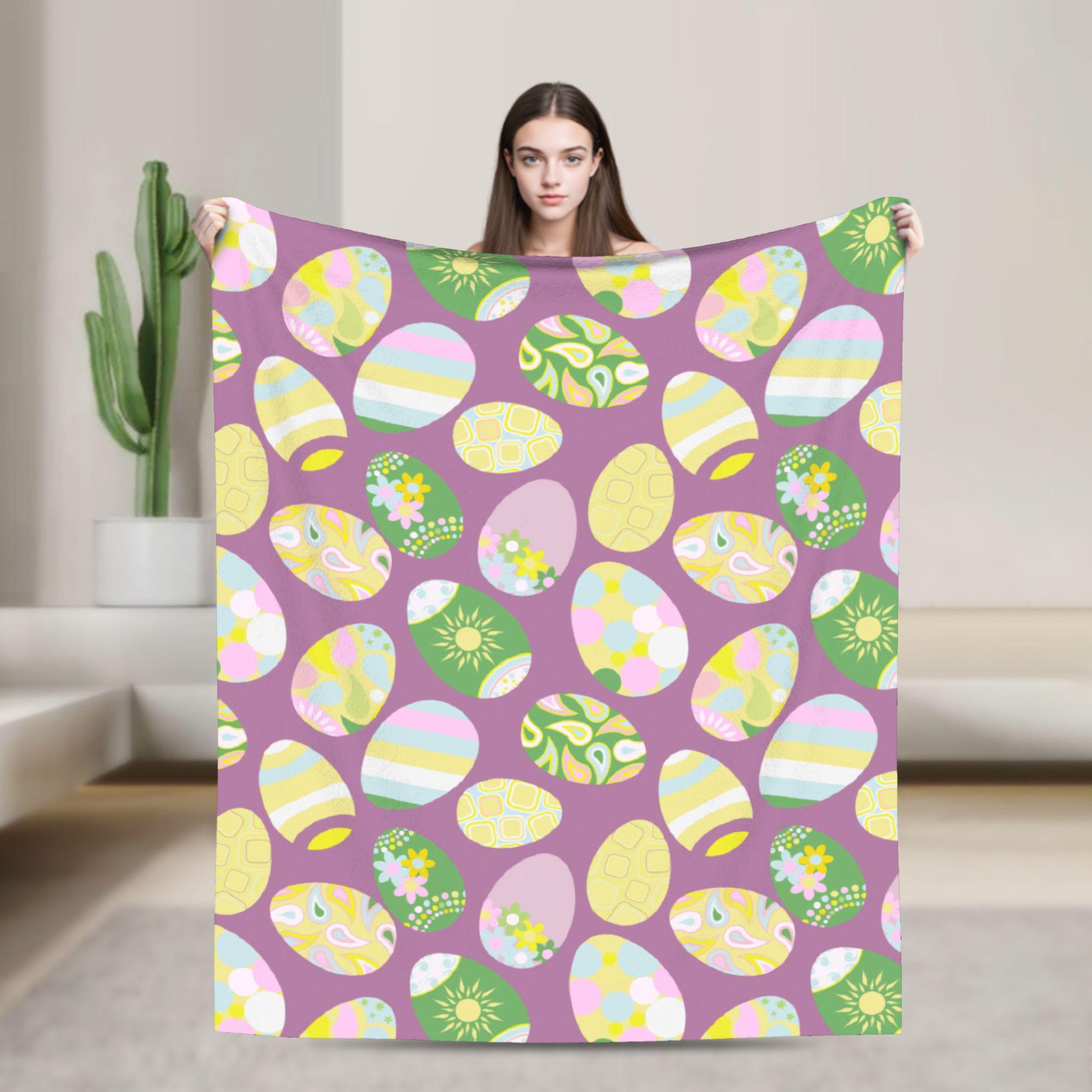 

Colorful Easter Egg Pattern Soft Blankets Casual Camping Throw Blanket Couch Chair Flannel Bedspread Sofa Bed Cover 75x100cm