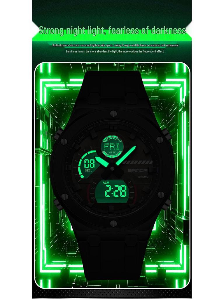 Sanda Trendy Multifunctional Waterproof Student Wristwatch with World Time Display