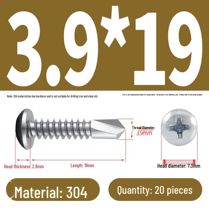 Stainless Steel 304 Phillips Round Head Self-Drilling & Tapping Screws, M3.9/M4.8/M5.5 Swallowtail Bolts
