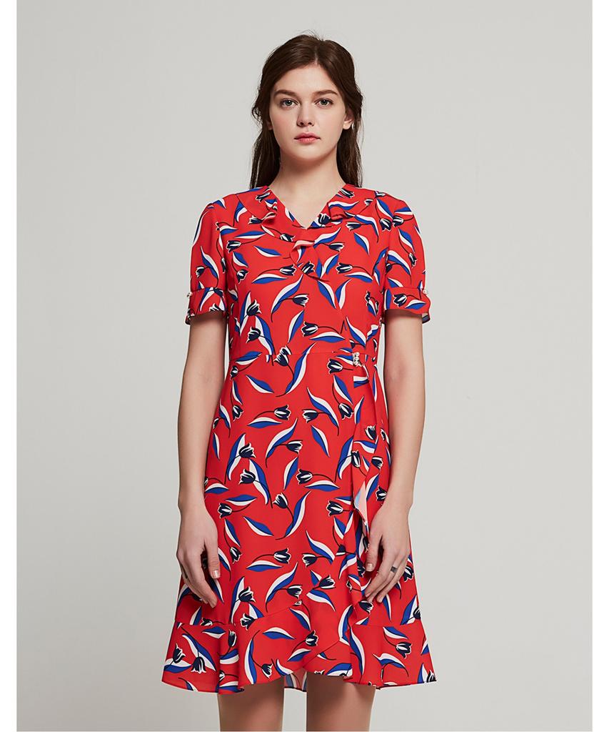 OLIVIALAUREN Neck Frill Print Dress_Vocoavm4411