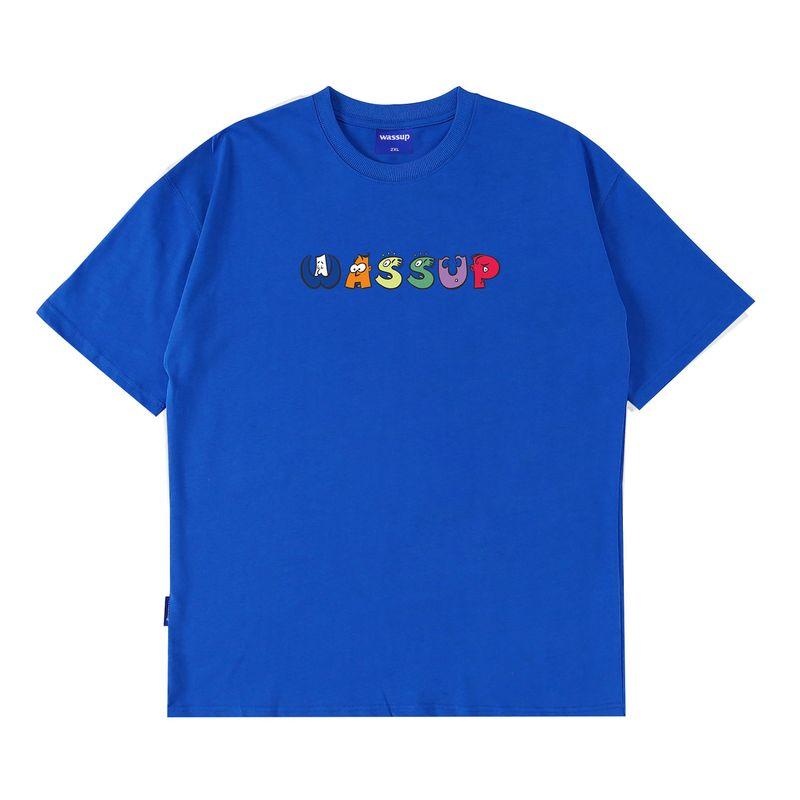 Wassup Trendy Brand Simple Letter T-Shirt Short Sleeve Unisex Summer 24 New Versatile Loose Casual Round Neck Top