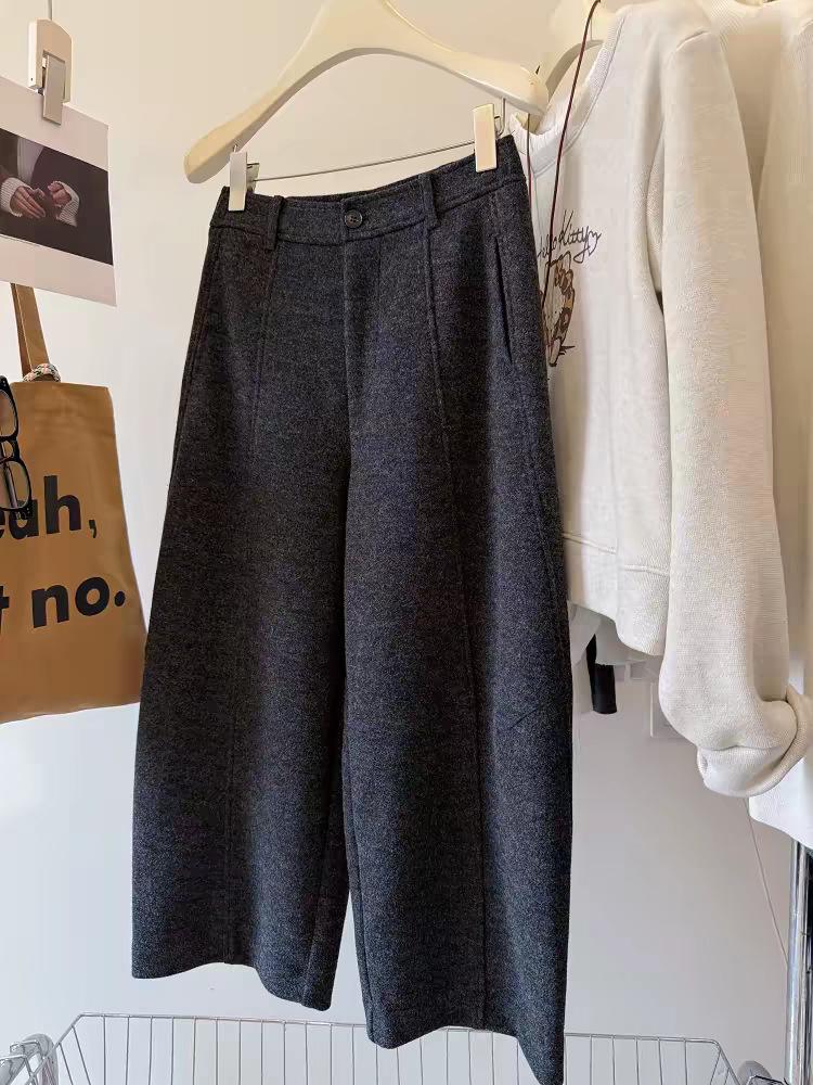 

Pear-Shaped Friendly Wool Flannel Slim-Fit Cropped Pants - Elastic Waist, Single Button, Thickened Fabric. Medium темно-серого