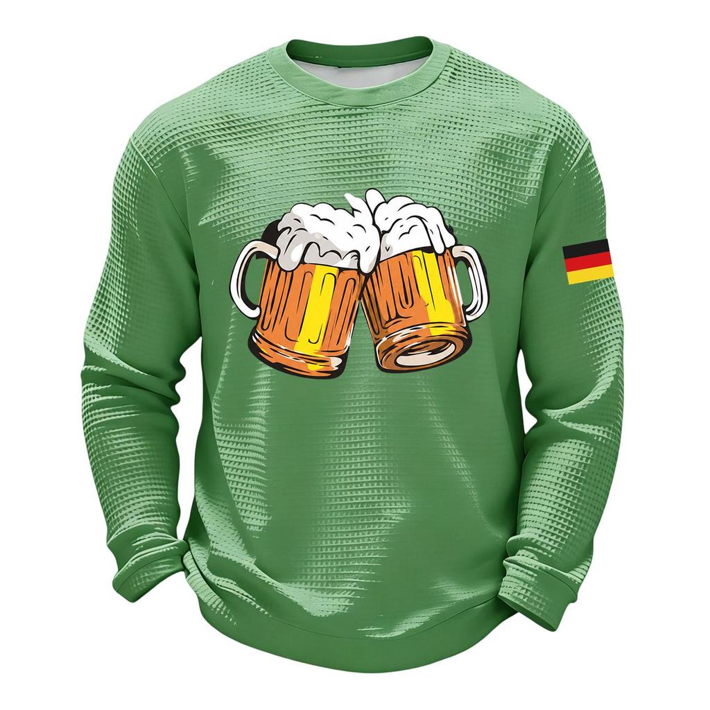 Men's Casual Loose Fit Crew Neck Sweatshirt Beer Festival Print Long Sleeve Pullover Comfortable Everyday Wear