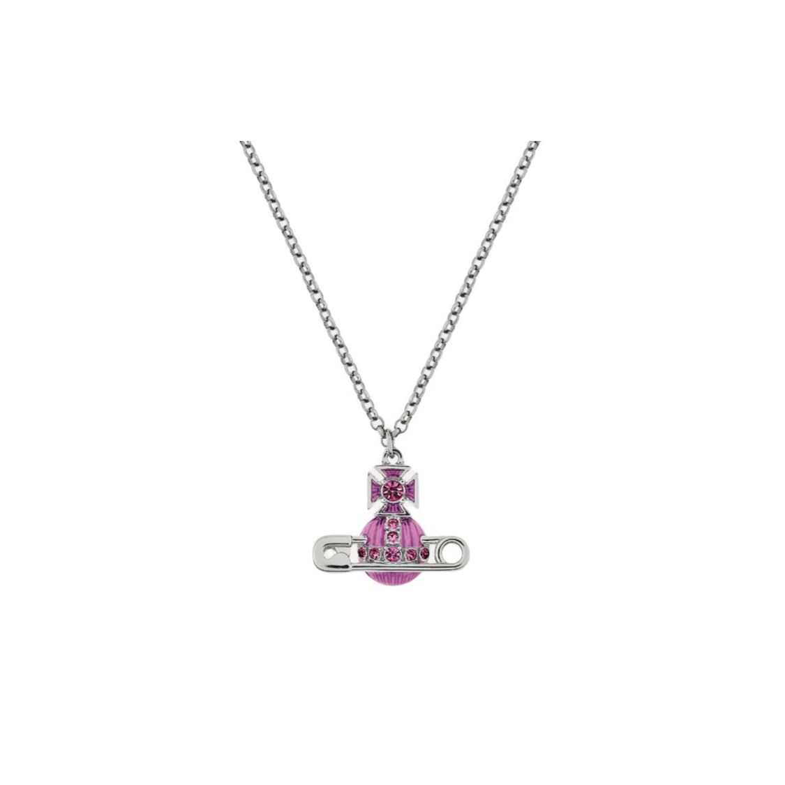 Vivienne Westwood Kitty Saturn Brooch Brass Crystal Enamel Necklace Women necklace Purple 630203BU02P448 F,Purple