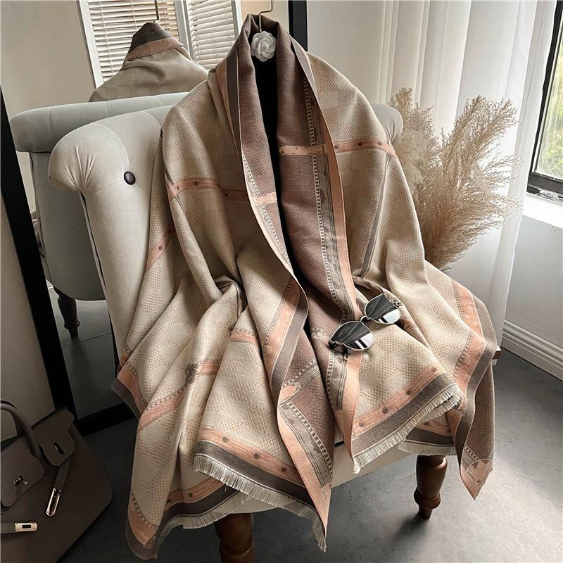 New imitation cashmere scarf women's high-end sense autumn and winter fashion thickened fringed shawl double-sided warm scarf