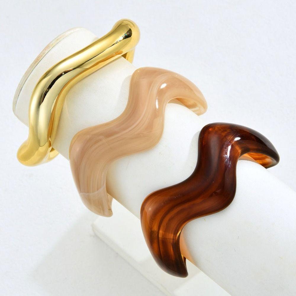 3Pcs/Set Irregular Wavy Cuff Bangle Set Geometric Twist Stackable Bracelet  Trendy Jewelry