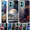 Hülle Für Xiaomi Redmi Note 11E Luxus Gehärtetes Glas Harte Rückabdeckung Für Redmi Note 11E Capa Stoßfest Blume Funda Wolf Coque