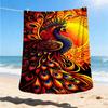 1pc Peacock Feather Print Print Outdoor Blanket, Lightweight Polyester,