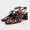 Spring High Heels Women's Mary Jane Shoes Retro Leopard Print Sexy Ankle Strap Slingbacks Luxury Designer Ladies Pumps