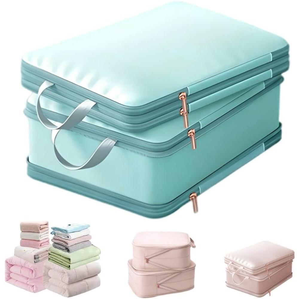 Ultra Space Saving Self Compression Organizer,2-Layer Comforter Storage Bag,Large Capacity Compression Storage Bags with Zipper