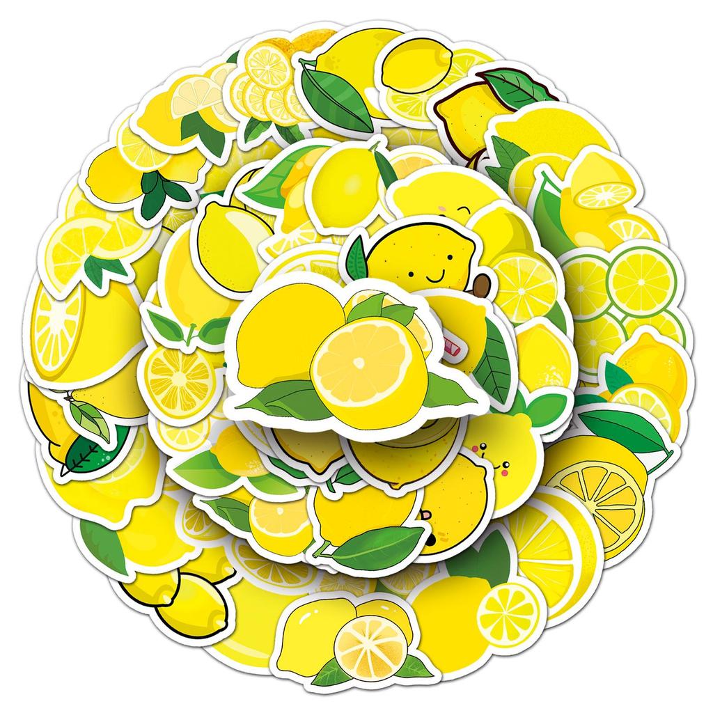 50 Cartoon Lemon Stickers - Waterproof DIY Fruit Decorations for Milk Tea Cups, Stationery, and Planners