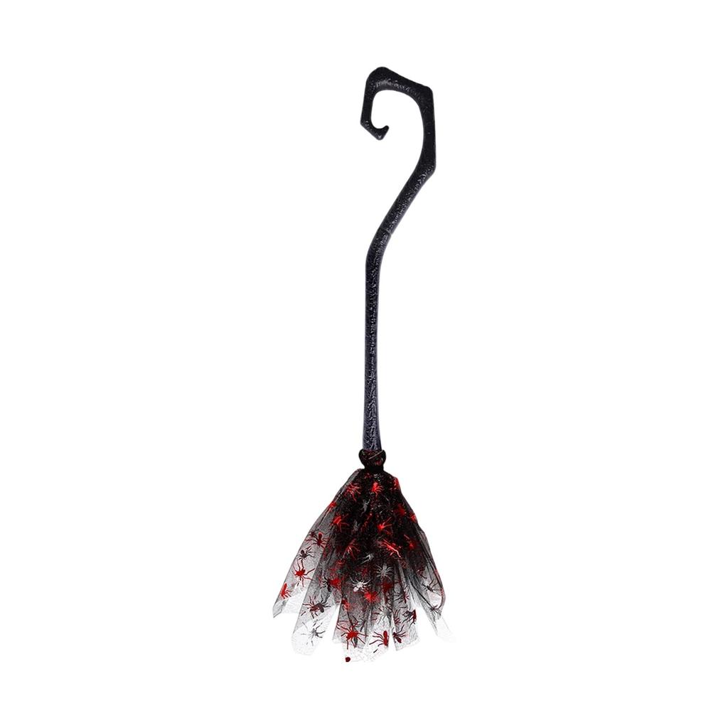 Witch Broomstick Prop with Mesh Netting and Curved Handle for Costume Party
