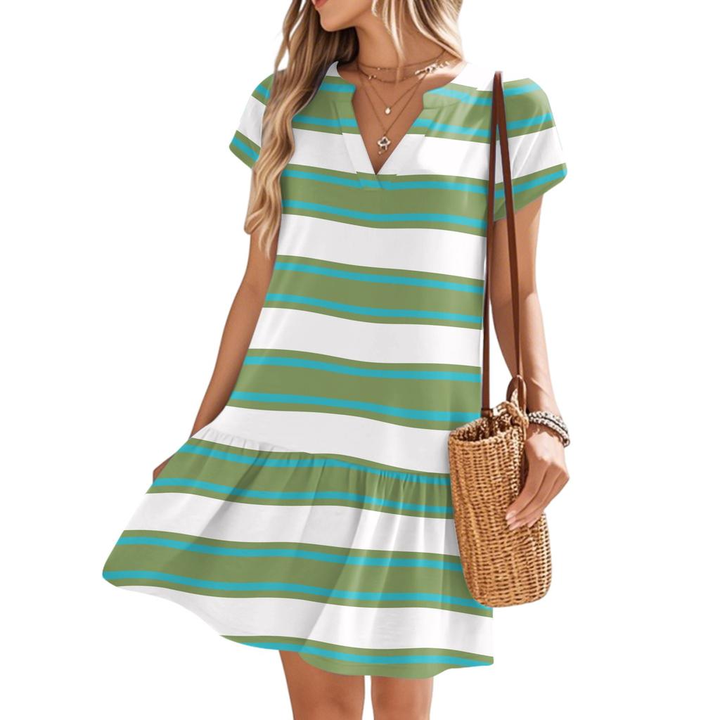 Women's Dresses Short Sleeve V-Neck Floral Printed Loose Casual Temperament Beach Dresses