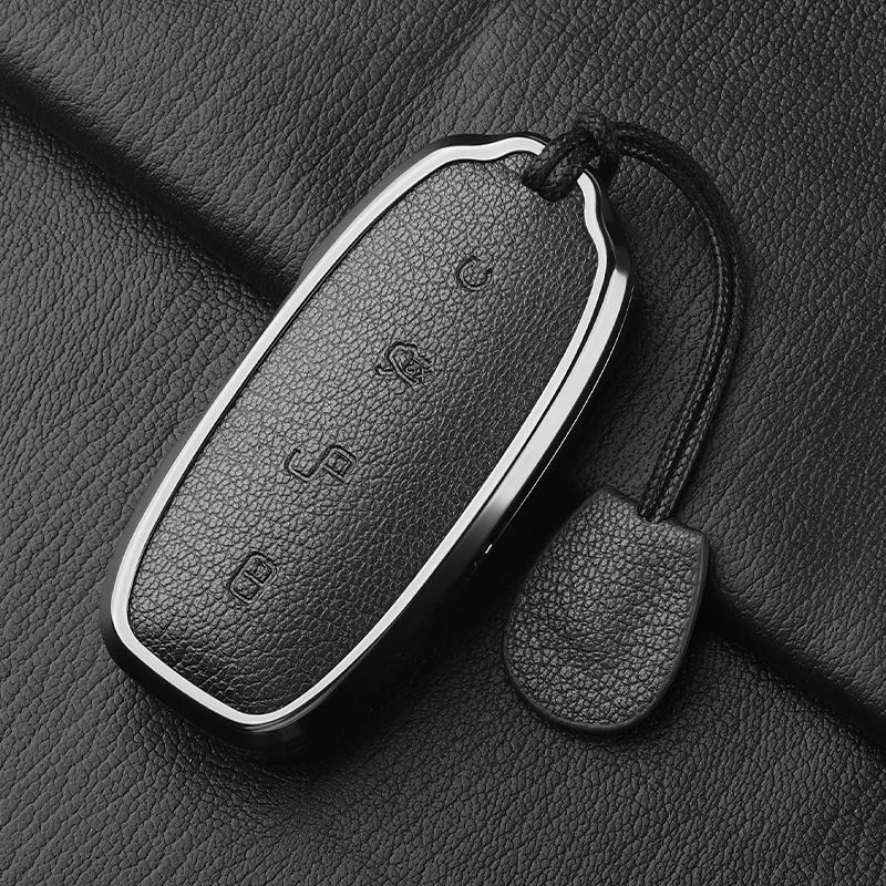 Metal And Leather Car Key Case Cover For Byd Denza D9 Dm-I   N7 N8 Auto Keychain Protect Set