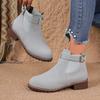 2025 Fall Mid-Heel Ankle Boots Women's Boots Plus Size Round Toe Solid Color Buckle Strap Martin Boots