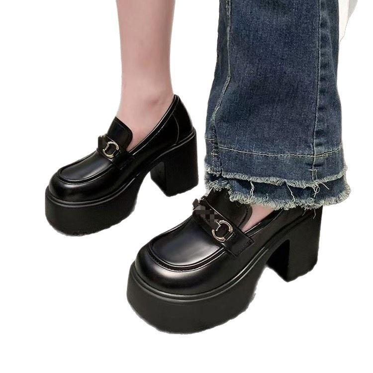 Thick-soled High-heeled Small Leather Shoes, Small Retro Mary Jane Shoes, Heightened Thick-heeled Waterproof Table