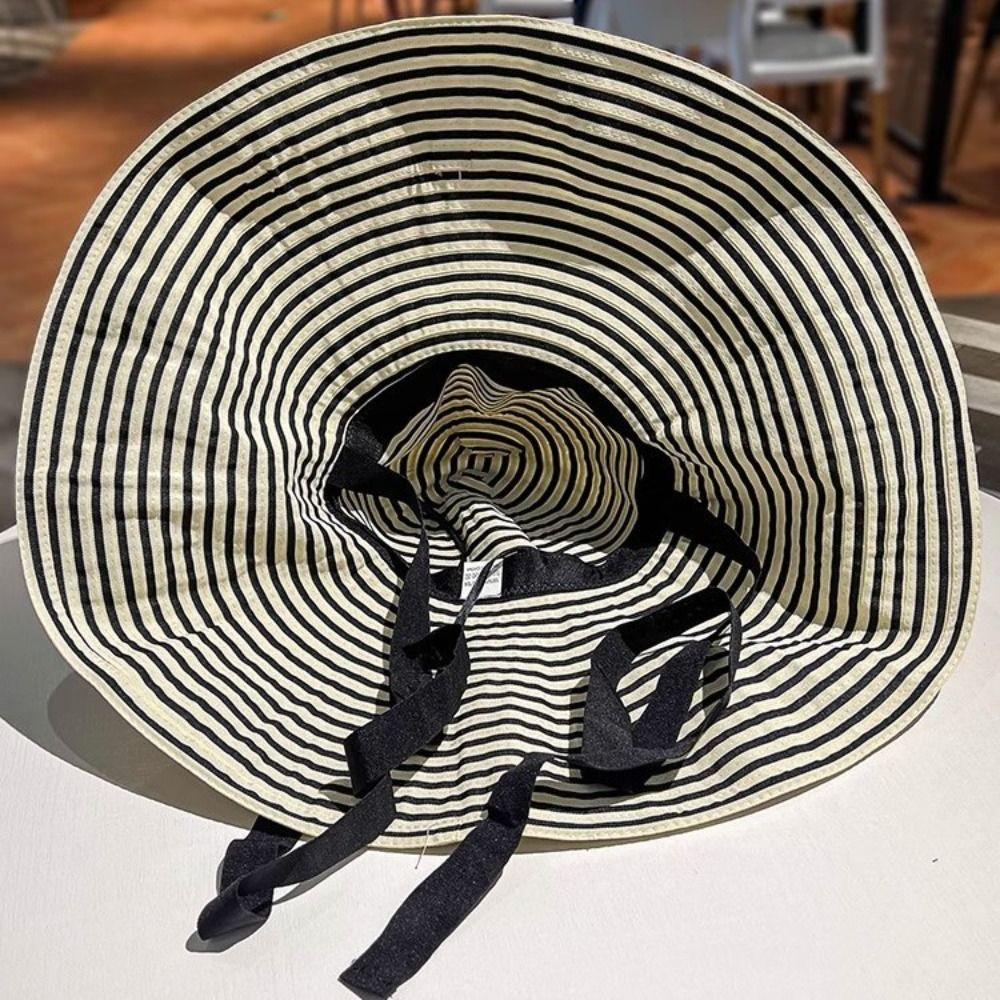 with Windproof Strap Women Striped Fisherman Hat Solid Color Sunshade Hat Bucket Hat  Camping