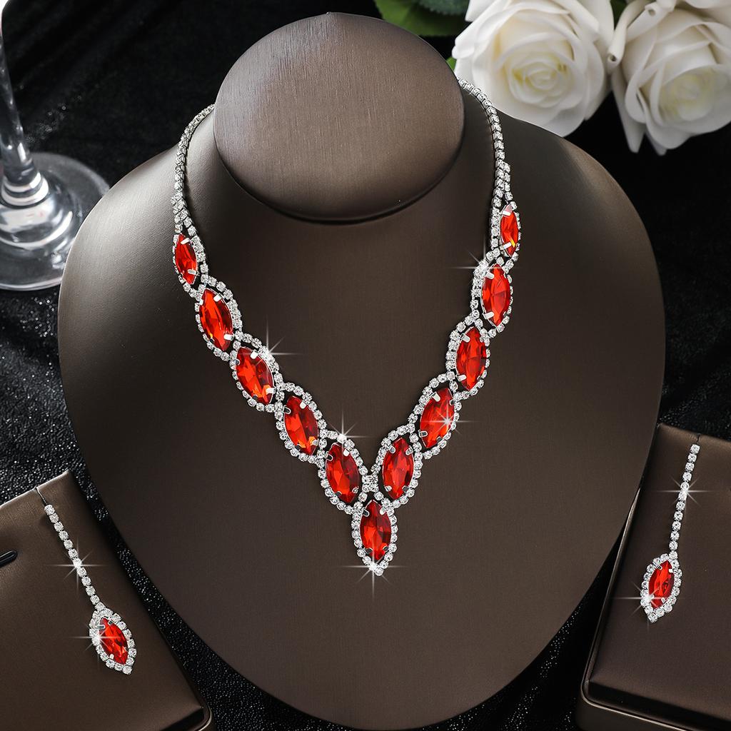 Conjunto de Zircônia Colar e Brincos Gota de Água Moda Feminina 3 Peças Adequado para Casamento, Festa, Presentes de Festival