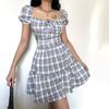 Women Aline Y2k Gothic Plaid Mini Dresses Grunge Punk Bandage Skinny Emo Party Dress Short Sleeve Summer Streetwear