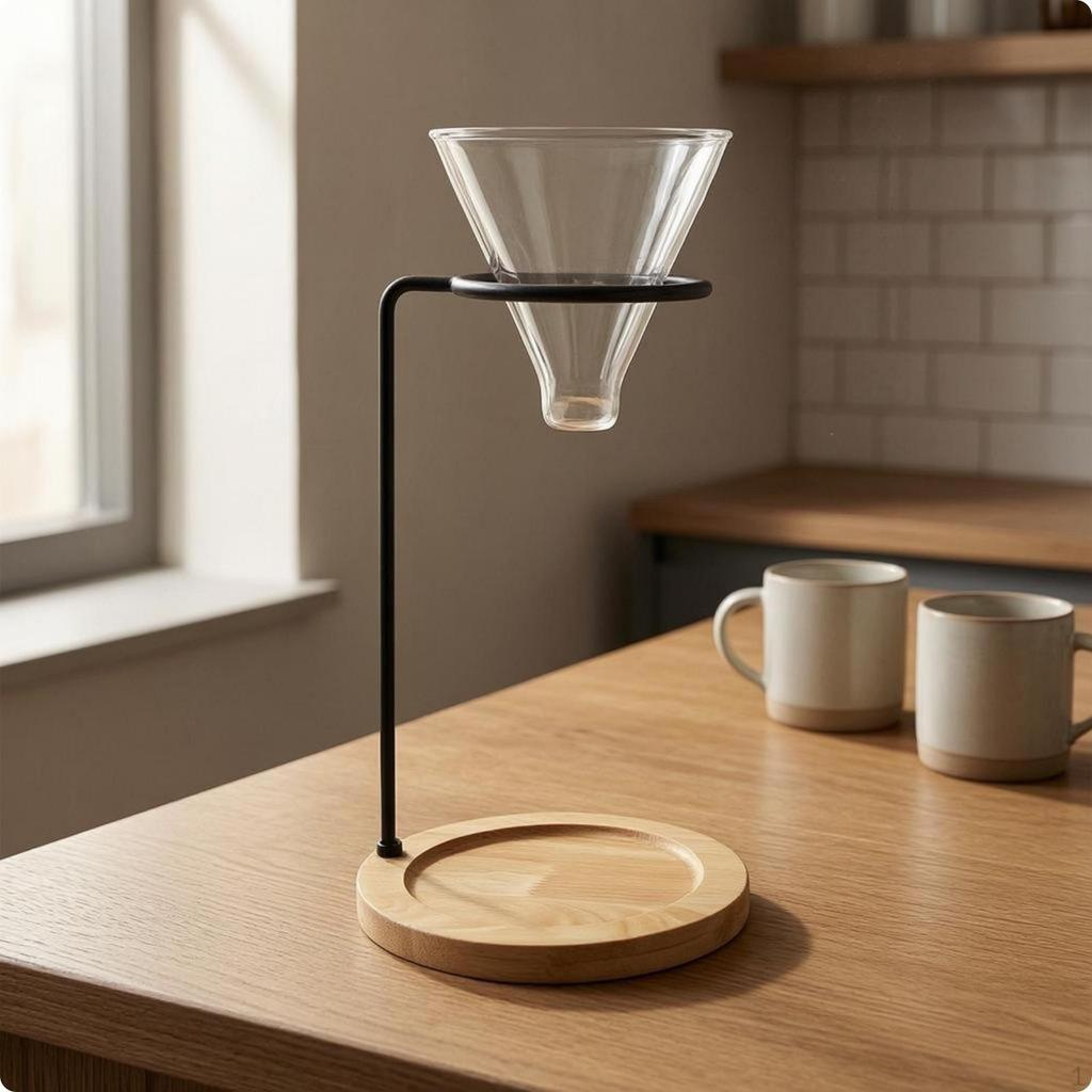 Kaffee-Dripper-Ständer Kreisförmige obere Schlaufe Holz 28 cm hoch