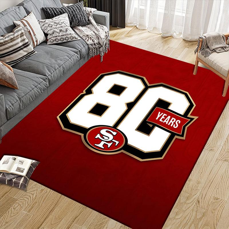San Francisco 49ers Flanell bedruckter Teppich, Heim-Sofadekoration für Wohnzimmer & Schlafzimmer, Rutschfeste Spiel-Flanell-Fußmatte für Spielzimmer