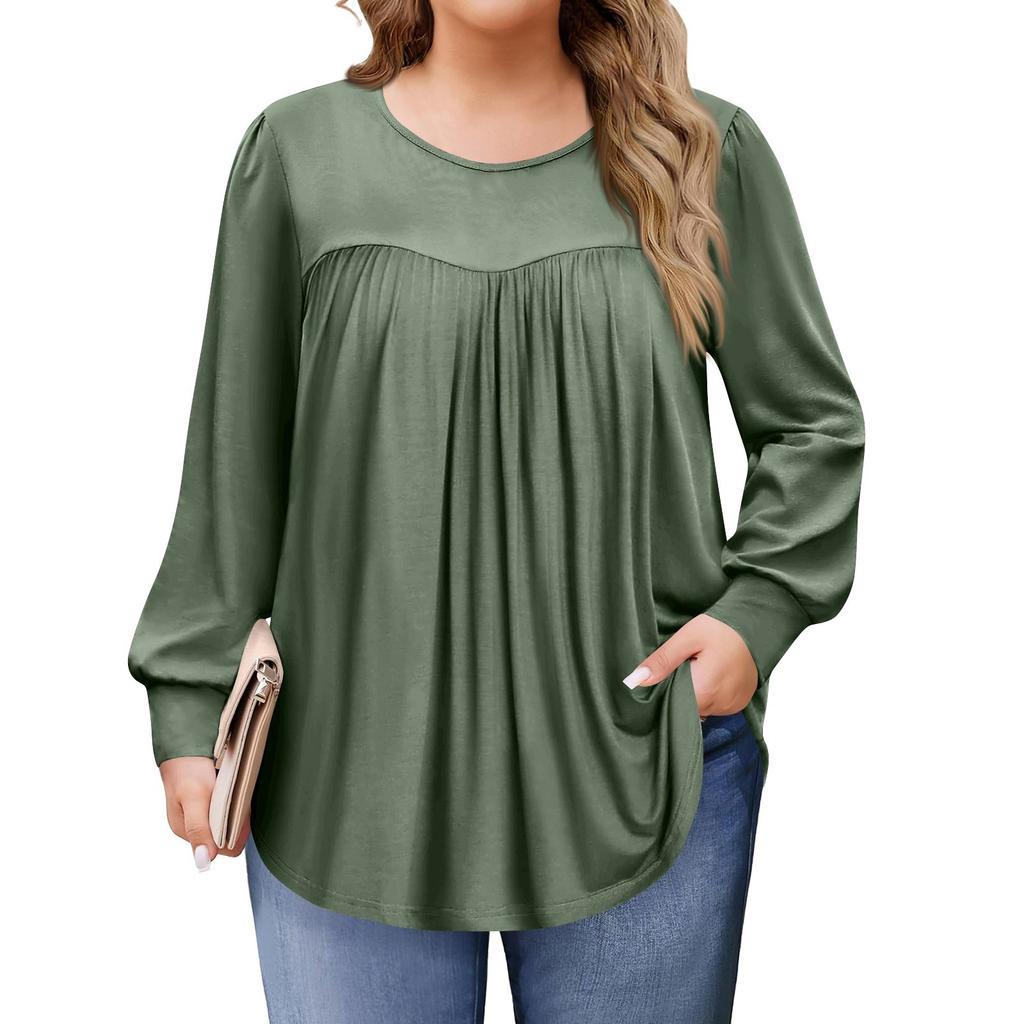 Dames Grote Maten Tops Lange Mouwen Shirts Ronde Hals Wijdvallende Tuniek Casual Losse Blouse L-5