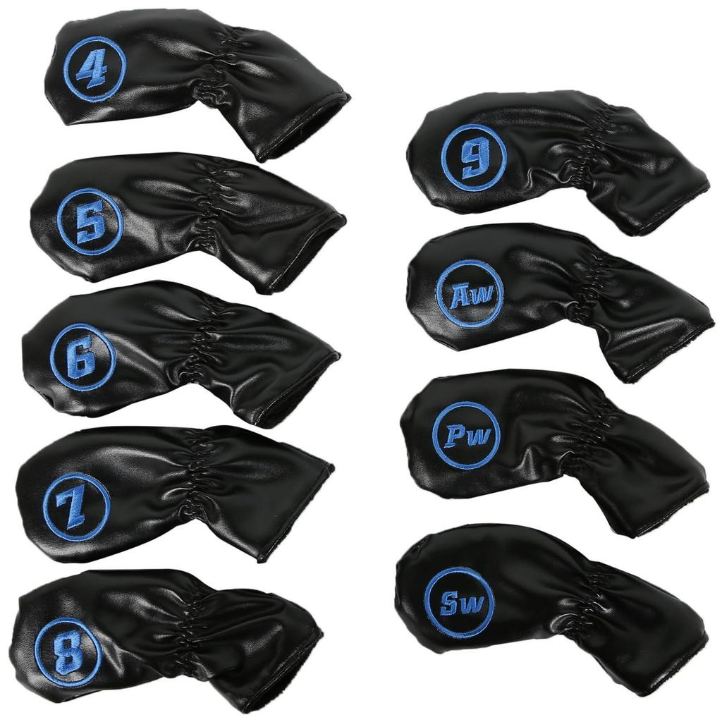 Golf Iron Cover Head Cover 9 Piece Set Golf Club Protection PU Leather High Quality Embroidery MSW2357 Black