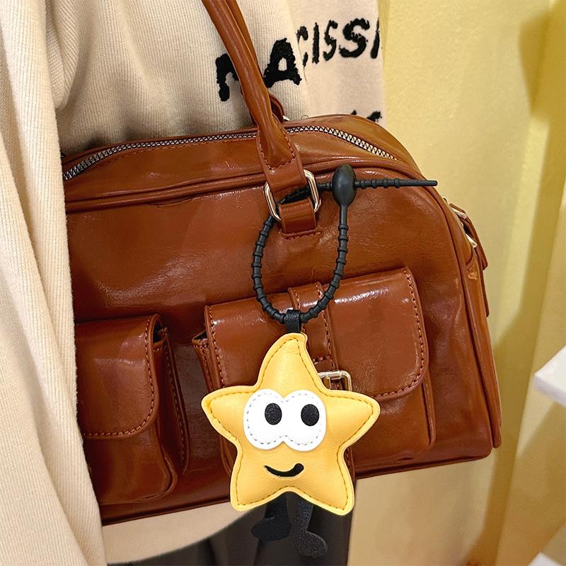 Cute Cartoon Christmas Tree Star Keychain Creative Pu Leather Keyring Backpack Pendant Key Hanging Decoration Xmas Gifts