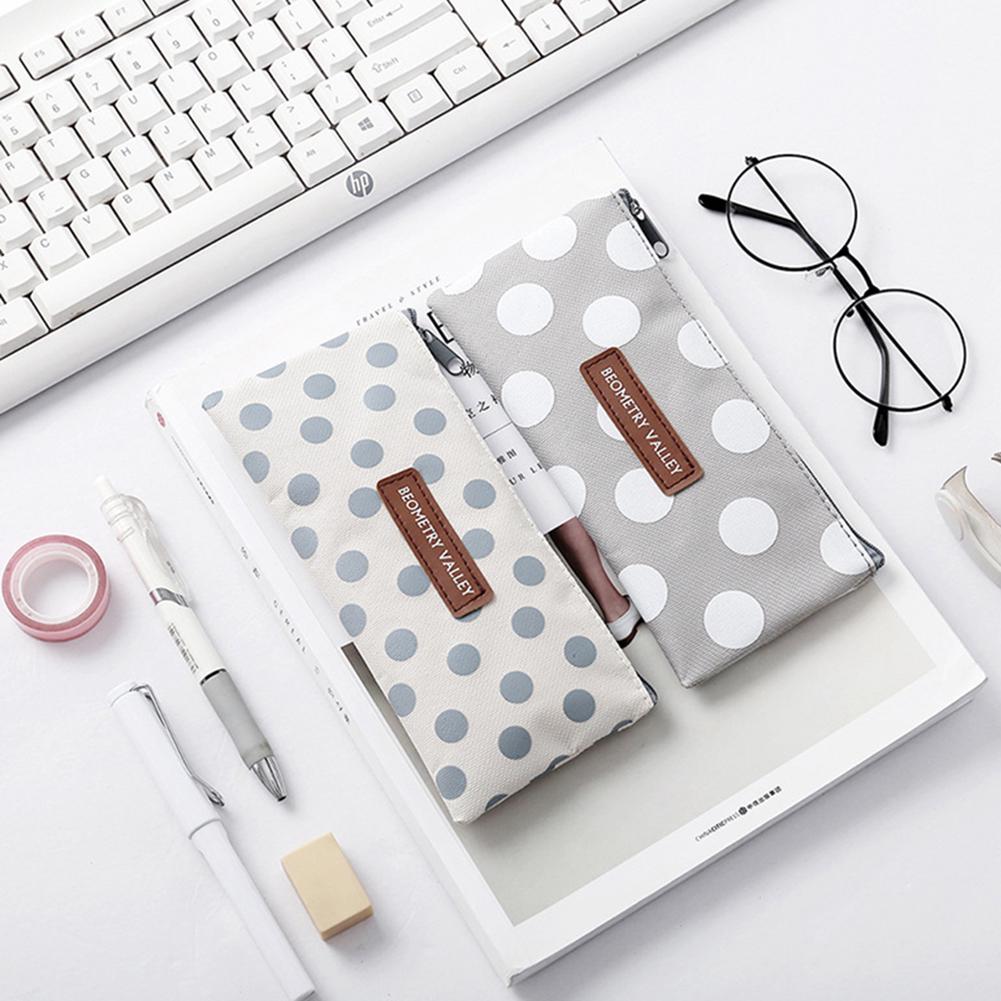 Papeterie Plaid Dot Pattern Zipper Pen Sac Porte-Crayon Papeterie Pochette De Rangement