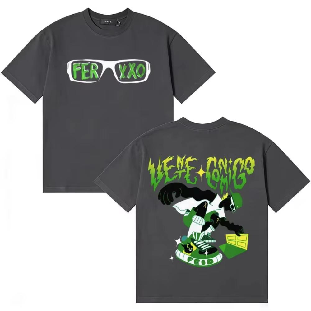 Unisex Gothic Y2K Oversized Crew Neck Cotton T-Shirt for Teens, Singer Feid Ferxxo Harajuku Graphic Print Street Top T-Shirt