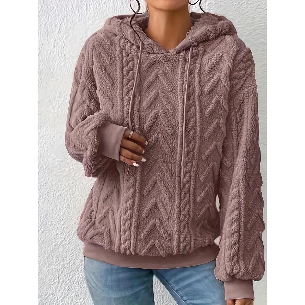 Felpa con cappuccio in pile accogliente da donna, calda, larga, maniche lunghe, tinta unita grigio, pullover casual, pullover invernale casual con cappuccio