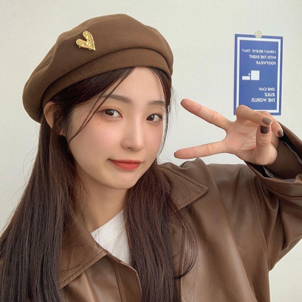 Breathable Vintage Heart Berets Woolen Love Painter Hat Elegant Women Beanies Cap