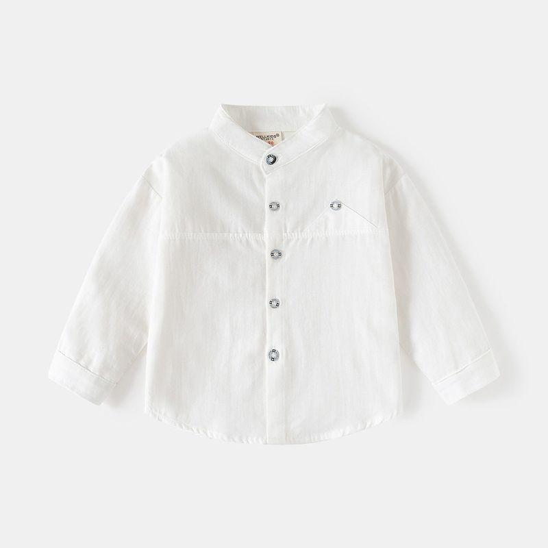 Children's Long-Sleeved Shirts, Spring and Autum Kidsren's Clothing, Boys' Stand-Up Collar Pure Color Shirts, Baby Casual Pure Cotton Simple Tops